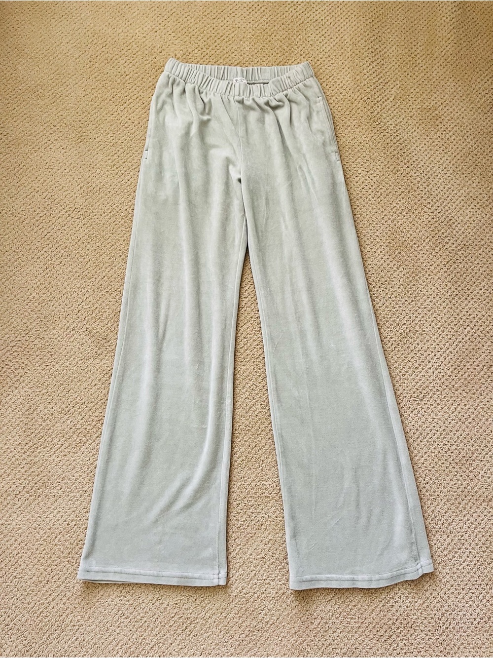 John Galt Pale Sage Green Velour Pants Wide Leg one size (S/M)